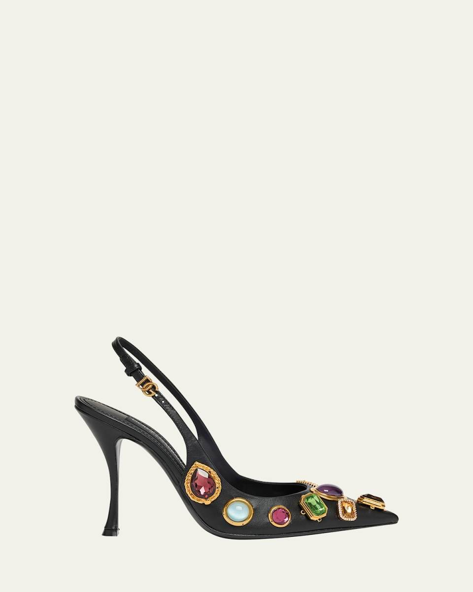 Semiprecious Stone Leather Slingback Pumps